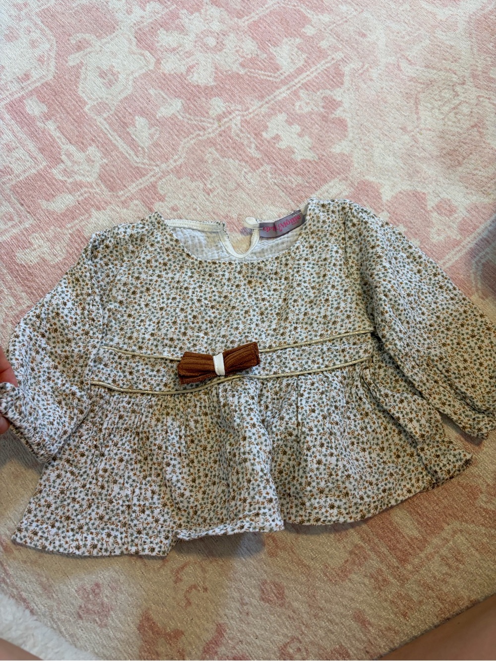 French brand - Girls Floral Long-Sleeve Peplum Top with Bow